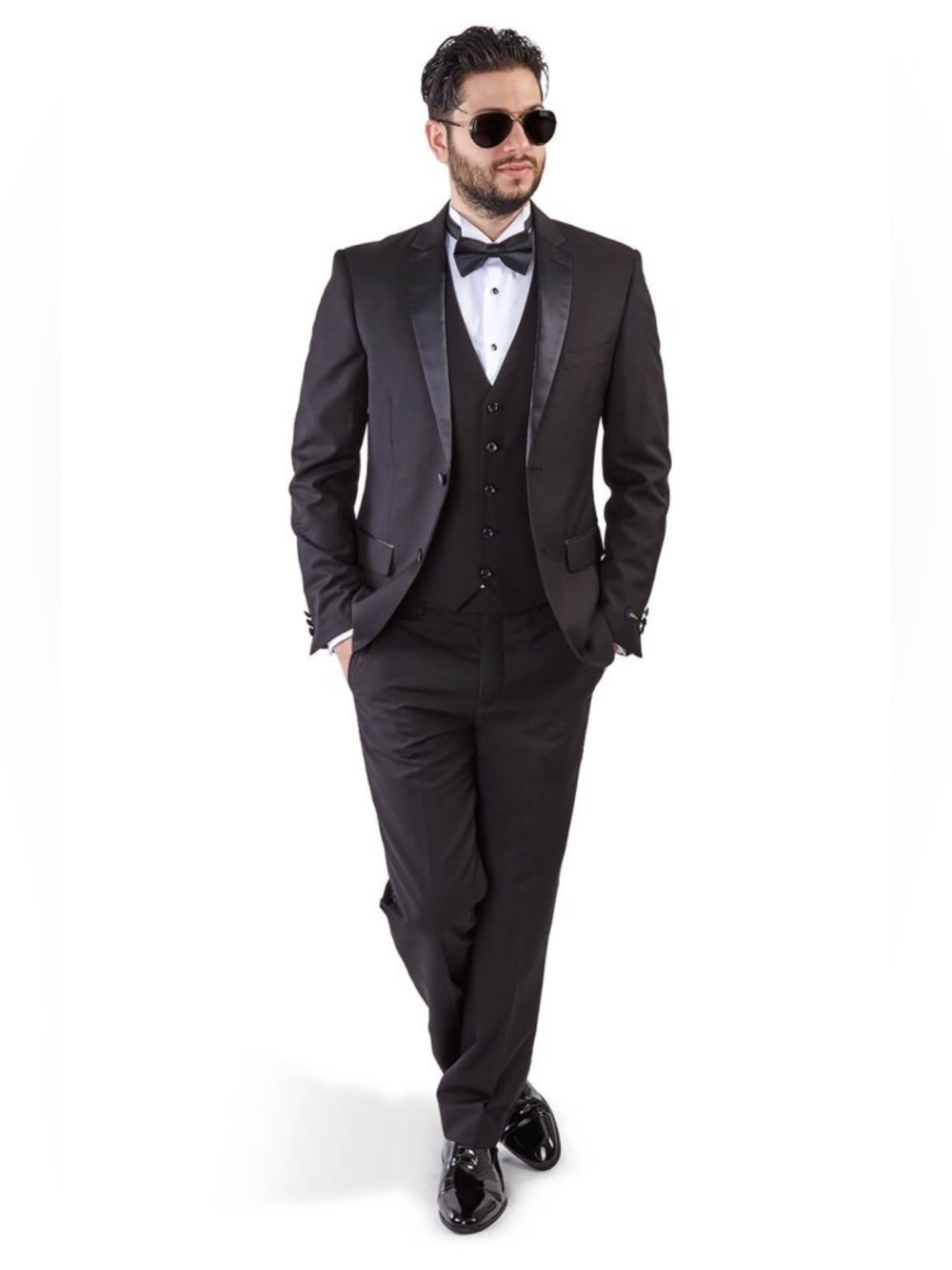 Black Men's 3 Piece Tuxedo Jacket with Satin Accents